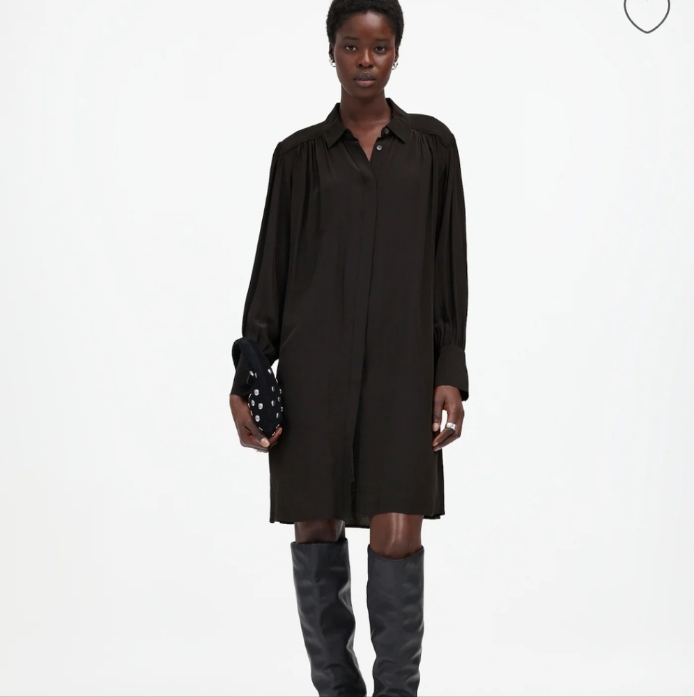 Madewell Relaxed Button-Front Mini Dress NT357 Size S NWT Black